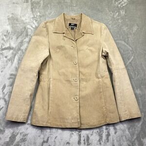 VTG Marcelle Renee Leather Suede‎ Button Front Blazer Jacket Tan Medium Y2K